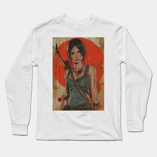 Tomb Raider Remastered Artwork Long Sleeve T-Shirt by peculiarbutcute